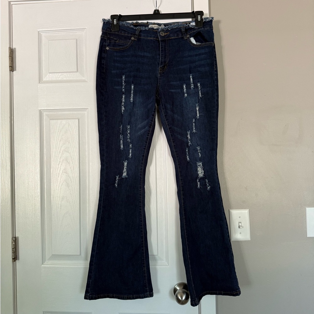 Celebrity Ace Ribbed Y2K Denim Jeans Bell Bottom Flare